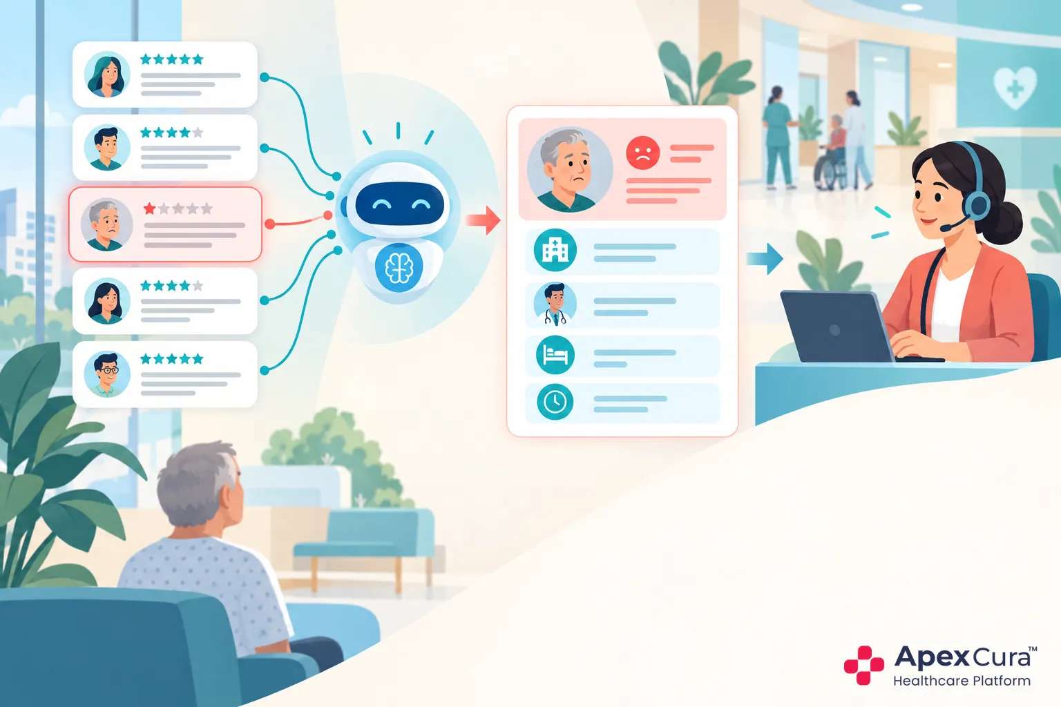 AI-assisted hospital feedback workflow combining patient rating and visit context for service recovery