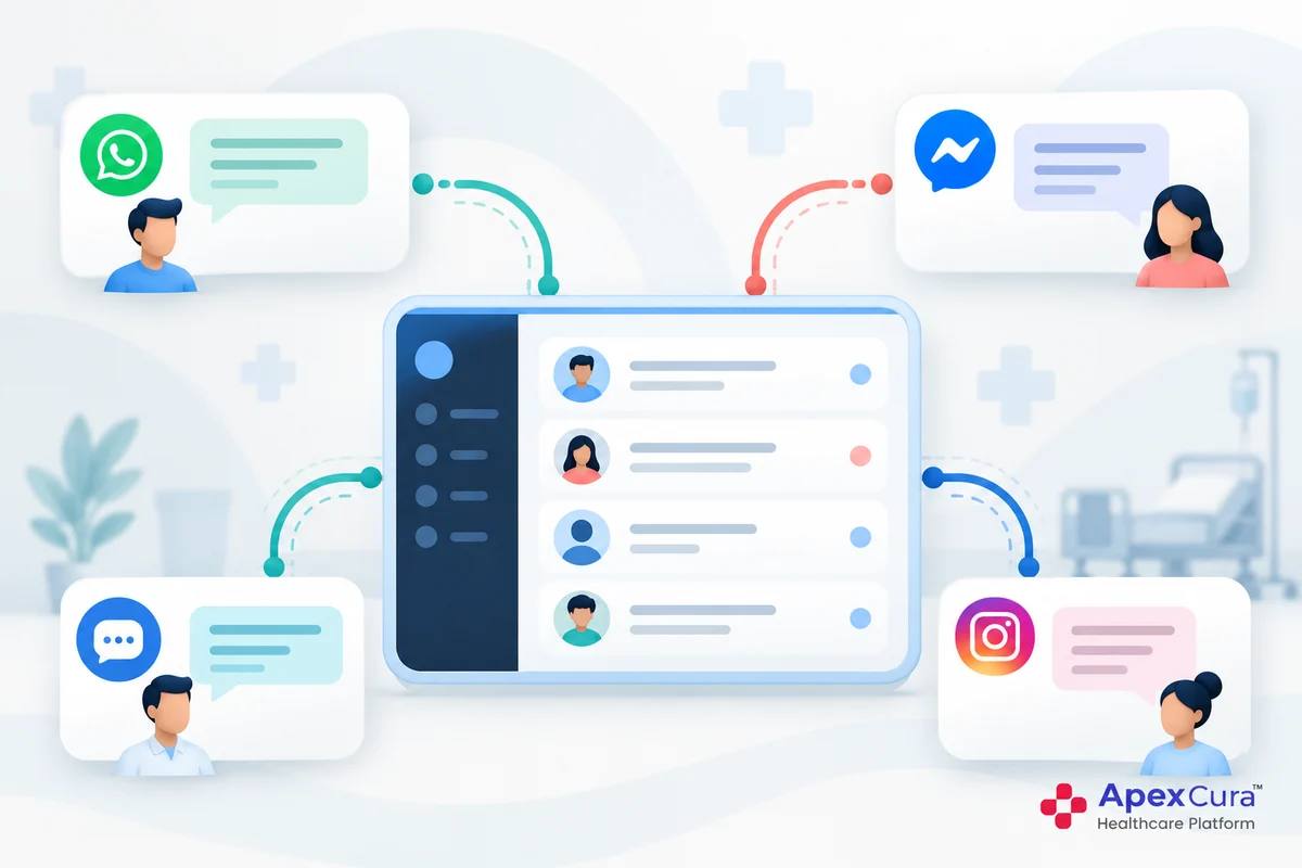 WhatsApp, website, Facebook and Instagram patient messages flowing into one hospital chat inbox