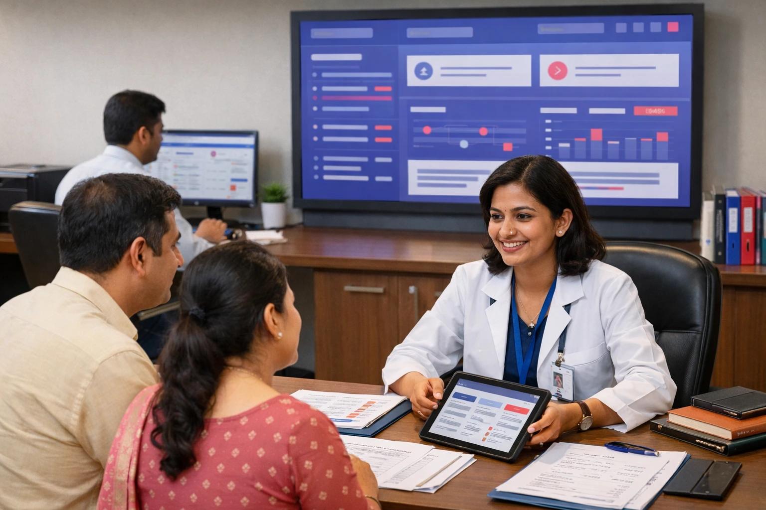 Hospital counselor guiding patients using a digital patient counseling dashboard