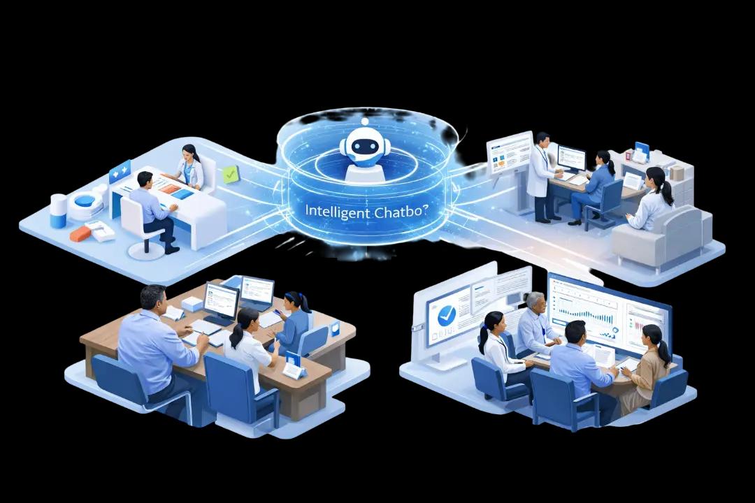 AI-powered hospital chatbot connecting patient care, staff workflows, and real-time operational insights.