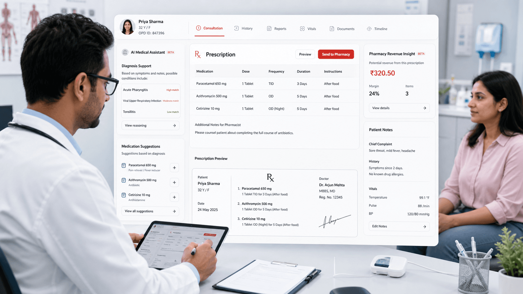 AI-assisted digital OPD prescription dashboard for doctors