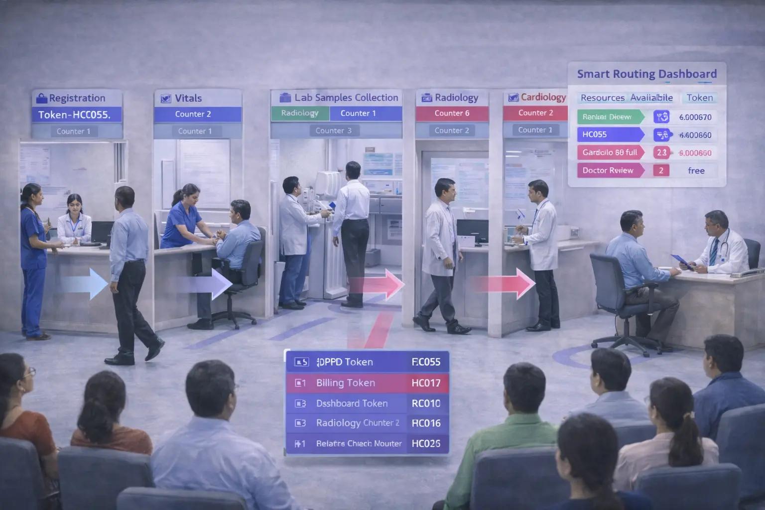 Smart patient routing across hospital departments using digital tokens